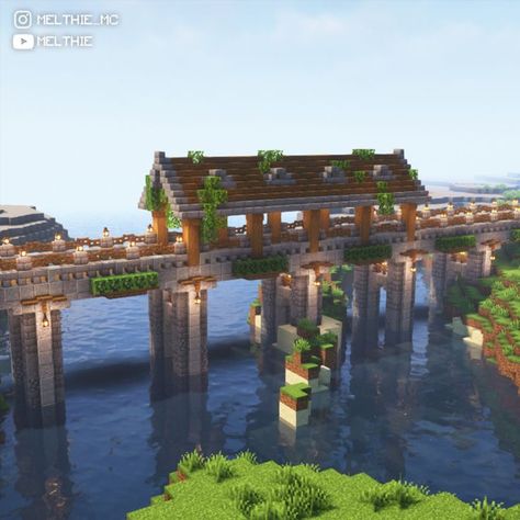 Minecraft Bridge Ideas Cottagecore Long, Minecraft Castle Bridge Ideas, Mc Bridge Ideas, Minecraft Big Bridge Ideas, Minecraft Mountain Bridge Ideas, Minecraft Bridges Long, Minecraft Large Bridge Ideas, Mountain Side Base Minecraft, Bridge Ideas Minecraft Big