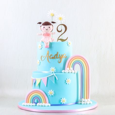 Double the joy, double the fun! Celebrating two years of sunshine and smiles with a whimsical rainbow and daisy themed cake. Join us in embracing the vibrant colours and blooming happiness as we mark this precious milestone. 🌈🌼🎂✨ #TwoYearsOfJoy #RainbowDaisyCelebration Daisy Themed Cake, Rainbow Daisy, Daisy Cake, Bluey Party, Daisy Cakes, Character Cakes, Childrens Birthday Cakes, Colorful Cakes, Vibrant Colours