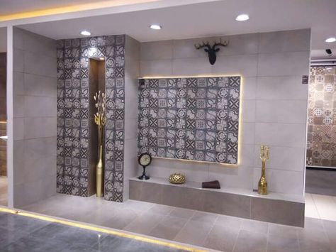 Kajaria Tiles, Ceramic Showroom, Mockup Ideas, Bathroom Wall Tile Design, Tiles Showroom, Shoe Store Design, Indoor Pool Design, Wc Design, Tiles Pattern