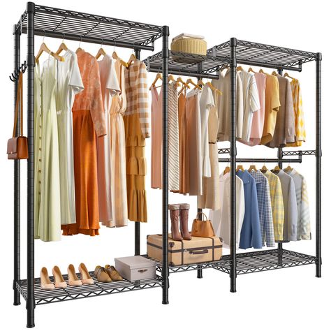 PRICES MAY VARY. 【Heavy Duty Clothes Rack Loads 77.1" H x 16.1" D x 61.1" W】The Sturdy Heavy Duty Clothes Rack is an ideal space saver, capable of holding up to 200+ clothes and other items. The portable closet with 800 Lbs capacity and dimensions of 77.1" H x 16.1" D x 61.1" W offers a premium storage experience. 【Durable & Resistant Clothing Rack for Hanging Clothes】Raybee's heavy-duty clothes racks are constructed with premium thickened metal, while the portable model is crafted from high-qua Clothing Hanger Rack, Makeshift Closet, Industrial Closet, Clothing Racks, Open Wardrobe, Portable Wardrobe, Heavy Duty Clothes Rack, Portable Closet, Clothes Racks