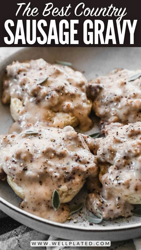 This old-fashioned Southern sausage gravy pairs browned sausage with a creamy country gravy base, perfect for smothering buttermilk biscuits! Best Sausage Gravy, Best Sausage Gravy Recipe, Southern Sausage Gravy, Country Gravy Recipe, Country Sausage Gravy, Best Biscuits And Gravy, Sausage Gravy Recipe, Sausage Biscuits, Country Gravy