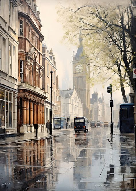 London Watercolor, London Scene, London Art, City of London, Vintage Watercolor, Downloadable Print, / 005 - Etsy London Concept Art, Watercolor London, London Watercolor, London In Winter, London Rain, London Painting, London Wallpaper, Grass Painting, London Vintage