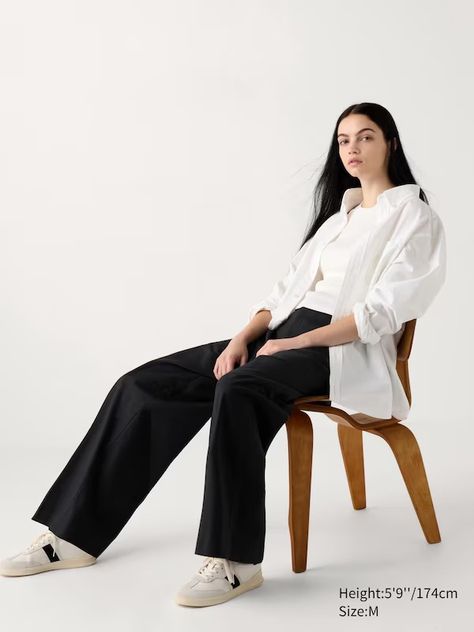 Wide Chino Pants | Tall | UNIQLO US Uniqlo Women Outfit, Casual Elegant Style, Uniqlo Women, Women Outfit, Chino Trousers, Chino Pants, Styling Ideas, Chinos Pants, Uniqlo