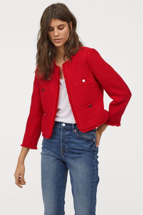 Red Jacket Outfit, Red Tweed Jacket, Tweed Jacket Outfit, Day Clothes, Stitch Fix Women, Clothes Jacket, Structured Jacket, Chanel Jacket, Textured Jacket