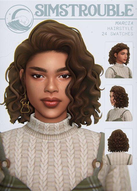 MARCIA by simstrouble | simstrouble on Patreon Simstrouble Cc Clothes, Simstrouble Patreon, Simstrouble Cc, Sims 4 Cc Hair Updo, Sims Tips, Sims 4 Hairstyles, Sims 4 Curly Hair, Sims 4 Cc Hair, Female Sims