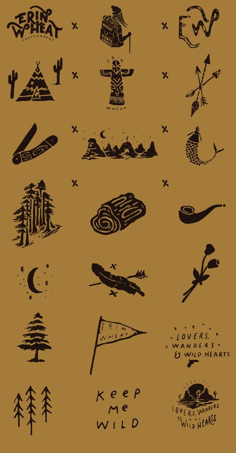 Love the lettering and these hand drawn icons to supplement the brand - Nicolás Crespo 1924us Tattoo, 1924us Illustration, Brand Icons Design, Brand Design Elements, Hunting Graphic Design, Sun Design Graphics, Rustic Graphic Design, Rustic Illustration, Outdoor Illustration