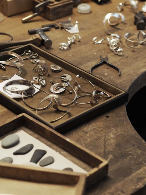 Danish design: Inside the world of Georg Jensen - cate st hill Jewelry Studio Space, Jewelry Mood Board, Georg Jensen Jewelry, Arrow Jewelry, Jewellery Exhibition, Brass Accessories, Instagram Jewelry, Jewelry Post, Jewelry Workshop