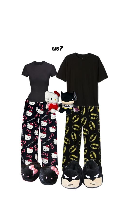 a Bff Matching Outfits, Matching Outfits Best Friend, Couple Matching Outfits, Cute Outfits With Leggings, Kitty Clothes, Hello Kitty Clothes, Couple Pajamas, Cute Pjs, Matching Pjs