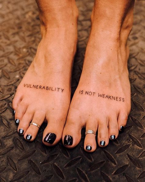 Unique Foot Tattoos For Women, Unique Foot Tattoos, Tattoo About Strength, Tiny Foot Tattoos, Tiny Flower Tattoos, Small Foot Tattoos, Quote Tattoos, Foot Tattoos For Women, Tattoo Quotes For Women