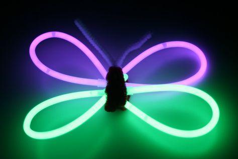 Glow Stick Butterflies Glow Stick Crafts, Glowing Glasses, Glow Crafts, Glow Jars, Glow Bracelets, Bright Decor, Fruit Roll Ups, Glow Stick, Vbs Crafts