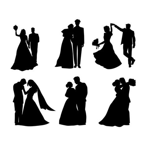 Premium Vector | Set of couple married silhouette template Hand Drawn Wedding, Couple Silhouette, Silhouette Template, Black And White Painting, Vector Hand, Wedding Couple, Wedding Couples, Premium Vector, Graphic Resources