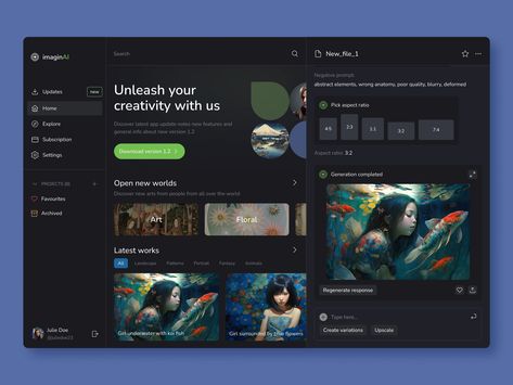 ImaginAI - AI image generator app by Yuliia for Fireart Studio on Dribbble App Ui, Image Generator, Web App, Online Learning, Ui Design, App Design, Global Community, Creative Professional, Design