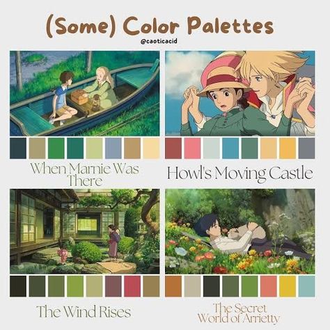 Vintage Pastel Color Palette, Studio Ghibli Colour Palette, Howls Moving Castle Color Pallete, Lofi Colour Pallet, Studio Ghibli Color Palette, Kpop Color Palette, Ghibli Color Palette, Duck Color Palette, Comic Color Palette