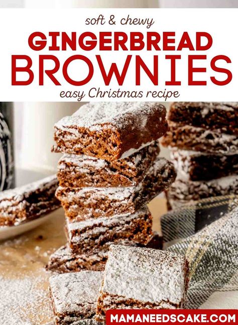 Ginger Bread Brownies, Holiday Brownies Christmas, Holiday Brownie Recipes, Gingerbread Desserts, Gingerbread Brownies, Christmas Brownie, Holidays Treats, Gingerbread Cookie Mix, Holiday Brownies