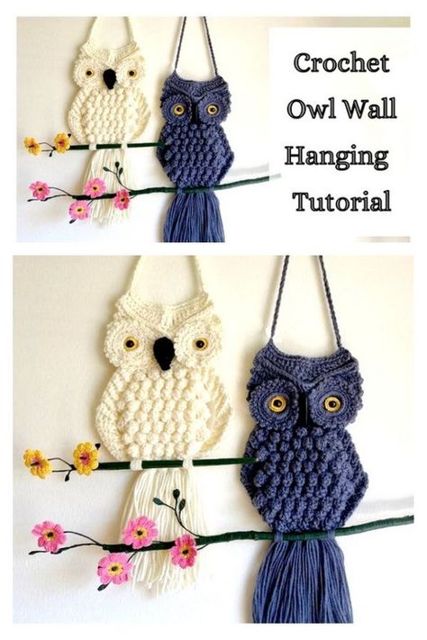 Crochet Macramé Owl Wall Hanging Free Crochet Pattern Video Tutorial Crochet Bat Wall Hanging, Crochet Owl Wall Hanging, Crochet Owl Patterns Free, Crochet Owl Wall Hanging Free Pattern, Crocheted Owls Free Patterns, Easy Crochet Owl Pattern Free, Easy Crochet Wall Hanging Pattern Free, Crochet Owls Free Patterns, Crochet Wall Hangings Free Patterns