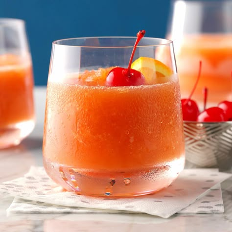 Frozen Brandy Old-Fashioneds Recipe | Taste of Home Brandy Slush, Vodka Slush, Brandy Old Fashioned, Slush Recipes, Brandy Cocktails, Orange Vodka, Drinks To Try, Cranberry Orange, Alcohol Drinks