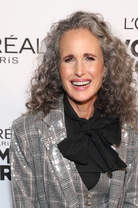 Learn about Andie MacDowell behind the scenes, from the wisdom she wants on impart to her kids to the beauty trick she wouldn't try at home. Andy Mcdowell Hair, Andie Macdowell Hair, Andie Mcdowell, Andie Macdowell, Makeup Product, Beauty Images, The Wisdom, Silver Hair, Beauty Inspiration