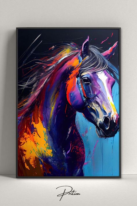 Colorful Horse Painting, Abstract Horse Art, Animal Canvas Paintings, Horse Canvas Painting, Oil Painting Digital, Art Palette, Abstract Horse, Canvas Drawing, Animal Portraits Art