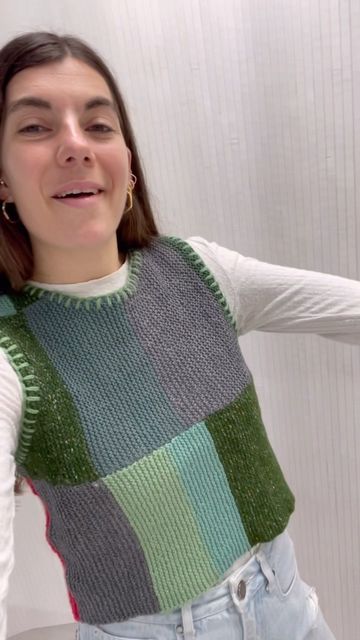 Lydia Bolton on Instagram: "Learn how to make a sweater vest from an old wool blanket 🧶 💚 created as an Ad for @thewoolmarkcompany 💚 #diysweatervest #sweatervest #woolblanket #upcycling #upcyclingfashion #upcyclingfashionbrand #wool #sustainablefashion #slowfashionbrand #ad" Sweater Into Vest Diy, Recycled Sweater Projects, Upcycle Knit Sweater, Cardigan Upcycle, Sweater Upcycle, Upcycled Sweater, Diy Wool, Diy Sweater, Sewing Alterations