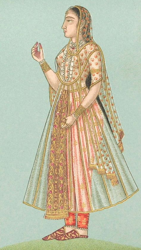 Mughal lady (Bibliothèque de Ambroise Firman-Didot) Mughal Era Fashion, Mughal Paintings Woman, Mughal Costumes, Mughal Clothing, Mughal Aesthetic, Mughal Fashion, Mughal Miniature Paintings, Empire Outfit, Indian Miniature