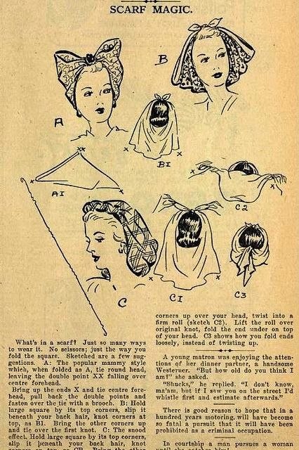 Scarf Tricks, 1940s Scarf, Uniform Dressing, 1940s Hairstyles, Fashion 1940s, Head Scarves, Look Retro, Pin Up Hair, Vintage Hair