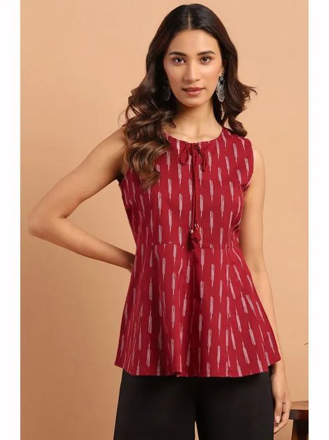 Shop Designer Clothes & Accessories Online from Top Indian Designers | Nykaa Fashion Jeans Top Design, Cotton Tops For Jeans, Tops Designs For Jeans, Geometric Print Pattern, Short Kurti Designs, Top Designs For Women, Cotton Short Tops, Cotton Tops Designs, Maroon Colour