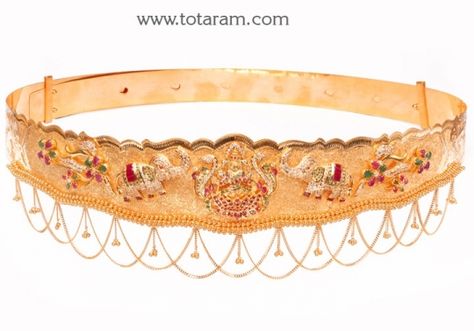 22 Karat Gold Lakshmi Vaddanam: Totaram Jewelers: Buy Indian Gold jewelry & 18K Diamond jewelry Plain Gold Bangles, Gold Necklace Wedding, Indian Gold Jewelry, Lakshmi Devi, Temple Jewelry Necklace, Gold Temple Jewellery, Waist Jewelry, Gold Earrings Models, Choker Designs