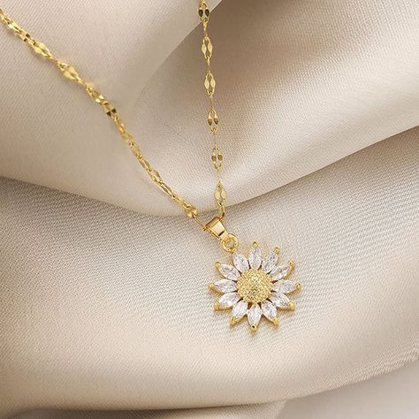 Asthetic Jewellery Picture, Pretty Jewelry Necklaces, Sunflower Jewelry, Sunflower Necklace, Golden Sun, Jewelry Picture, Cute Necklace, Girly Jewelry, Good Fortune