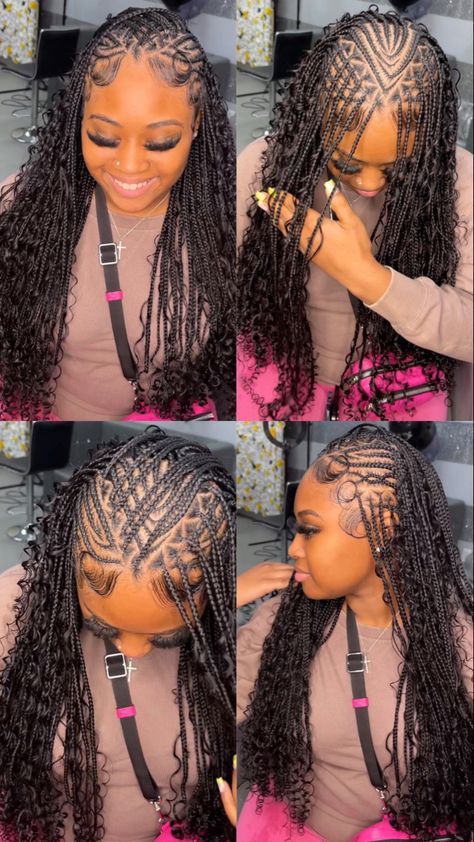 Boho flip over Fulani braids Flipped Over Fulani Braids, Flip Over Cornrows, Fulani Braids Hairstyles Flip Over, Flip Over Braids For Black Women, Flip Braids For Black Women, Fulani Flipover Braids, Fulani Braids Hairstyles Designs Boho, Flip Fulani Braids Hairstyles, Flip Tribals With Knotless Braids