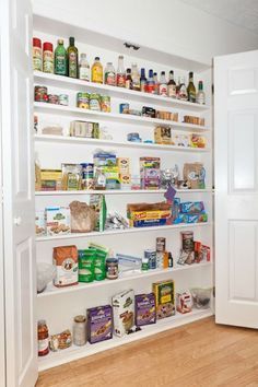 Kitchen Pantry - shallow spaces are best - no stuff lost in back. Can recess in a wall. Shallow Pantry, Cocina Diy, Organized Pantry, Pantry Wall, Diy Kitchen Renovation, Design Your Kitchen, Diy Kitchen Storage, Pantry Design, Stunning Kitchens