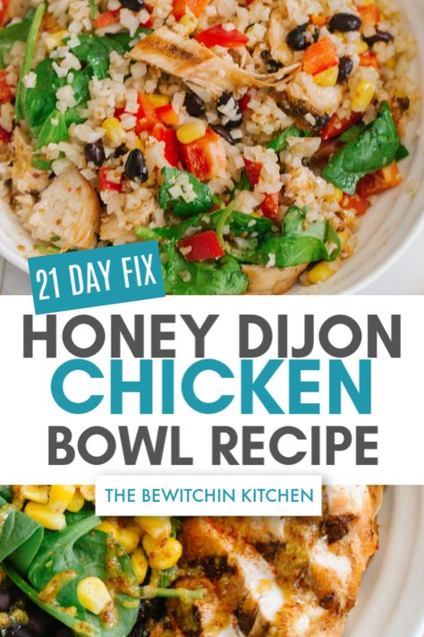 Grilled Chicken Bowls, Dijon Grilled Chicken, 21 Day Fix Lunch, Fixate Recipes, Rice Container, 21 Day Fix Diet, Chicken Bowl Recipe, Chicken Bowls, 21 Day Fix Meal Plan