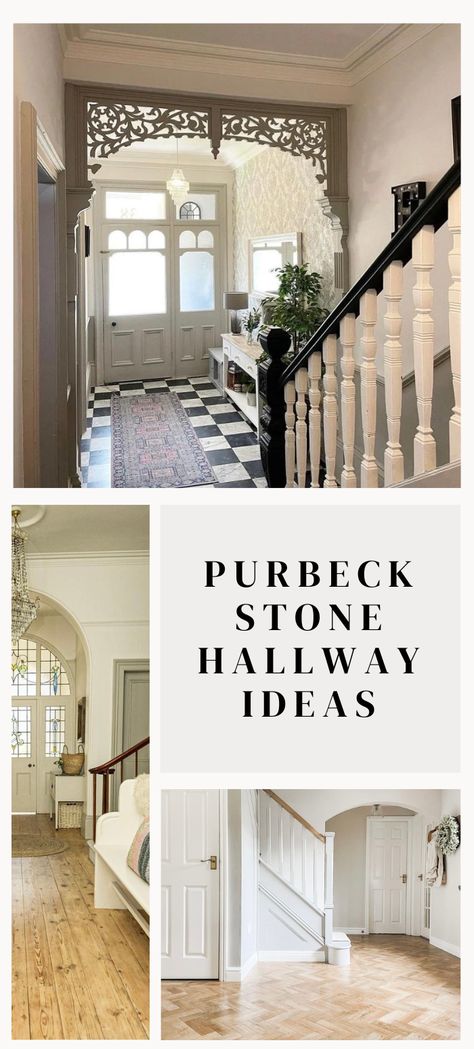 purbeck stone hallway ideas, three different hallways featuring purbeck stones on the walls and woodwork. Georgian House Hallway Ideas, Georgian Paint Colours, Farrow And Ball Pigeon Hallway, Farrow And Ball Hallway Colours, Farrow And Ball Pigeon Front Door, Farrow And Ball Ammonite Hallway, Purbeck Stone Farrow And Ball Hallway, Purbeck Stone Farrow And Ball, Farrow And Ball Hallway Entrance Halls