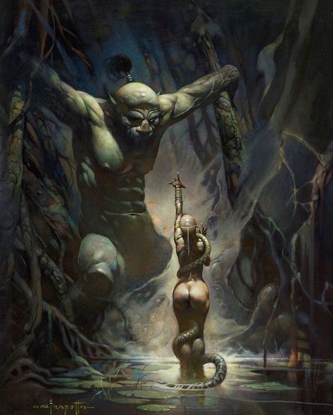 Frank Frazetta Art on Instagram: “Master of the Dark. Swamp Demon. . Artwork by #FrankFrazetta •1968• . #Frazetta #FrazettaGirls #Art #FantasyArt #60s” Frank Frazetta, Boris Vallejo, Larp Inspiration, Artist Reference, Bd Art, Heroic Fantasy, Conan The Barbarian, Image Comics, Norman Rockwell