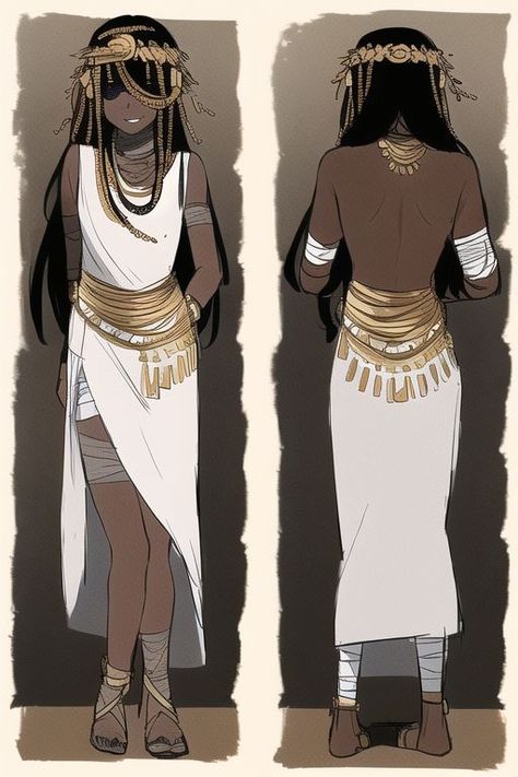 Egyptian Outfit Ideas Drawing, Ancient Egyptian Pharaoh Clothing, Egypt Style Clothing, Egyptian Outfit Drawing, Egyptian Clothes Drawing, Egyptian Fantasy Clothes, Fantasy Egyptian Clothing, Ancient Egypt Anime, Egyptian Fanart