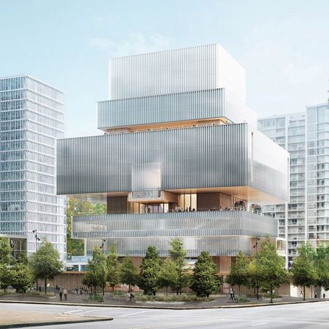 Herzog & de Meuron swaps wood for glass in Vancouver Art Gallery proposal Stacked Building Architecture, Herzog And De Meuron, Box Architecture, Art Galleries Architecture, Vancouver Art Gallery, Art Galleries Design, New Building, Architecture Rendering, Building Facade