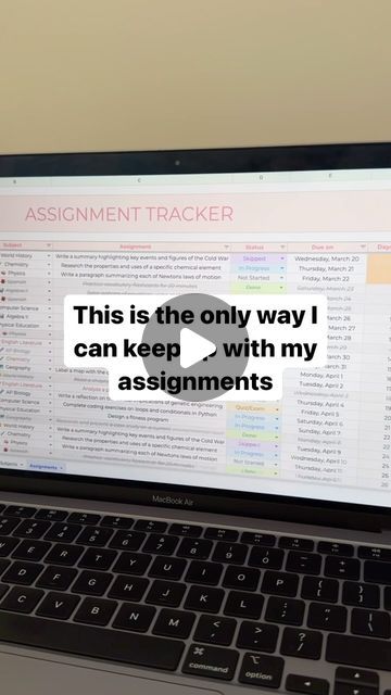 youplanners on Instagram: "How to create a simple yet effective assignment tracker in Google Sheets📊  👉Don’t want to make it from scratch? No problem! Grab the ready-to-use template from my website. Link in bio!🔗🔗  #student #organized #assignment #study #studyhacks #protip #lifehacks #homeworktips #collegehacks #collegetips #collegeassignments #studytok #studyhacks #collegeadvice #procrastinating #productivity" Organize Assignments College Students, How To Organize Assignments On Google Sheets, How To Organize College Classes, Assignment Organization College, Excel Assignment Sheet, College Notebook Organization, Google Sheet Assignment Tracker, Excel Assignment Tracker, Student Assignment Tracker