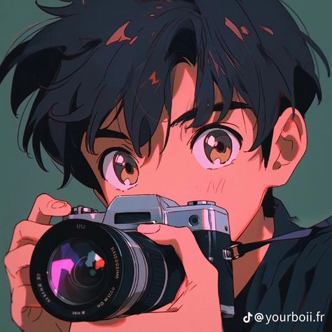 Guy With Camera Drawing, Camera Boy Aesthetic, Anime With Camera, Anime Camera Aesthetic, Anime With Glasses, Anime Art Aesthetic 90s, Camera Character, Anime Camera, Camera Reference