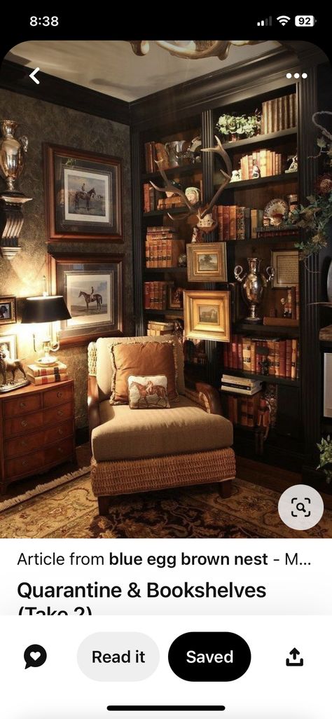 Equestrian Chic Decor, Hunting Lodge Interiors, Lodge Aesthetic, Hunting Lodge Decor, Country Cottage Living, Office Rooms, Den Decor, Wainscoting Styles, Lodge Look