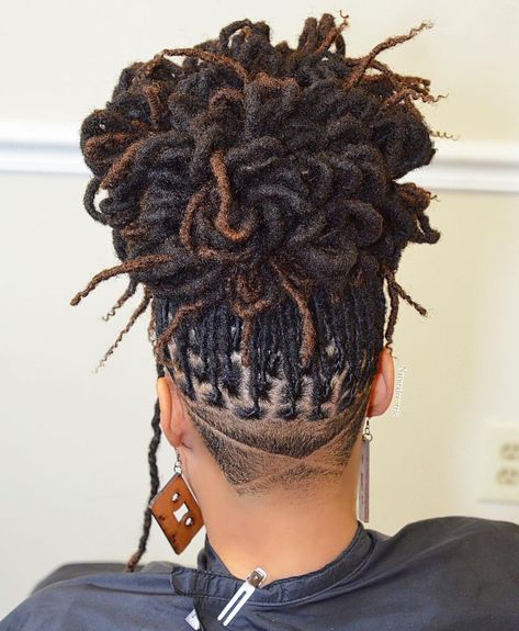 High Top Locs For Women, Updo Dreadlock Styles Black Women, Messy Loc Bun Dreadlocks Updo, Updo Locks Hairstyle, Curly Loc Updos For Women, Dreadlock Updo Hairstyles Black Women, Updo With Shaved Sides, Hairstyles For Short Locs For Women, Updo Dread Styles For Women