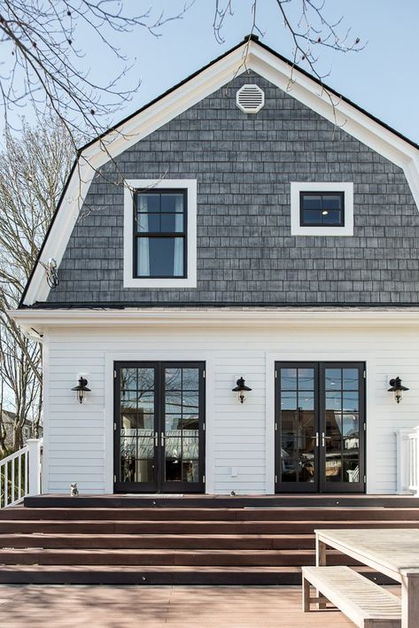 Grambel House Exterior, Gambrel House Makeover, Gambrel House Exterior, Modern Gambrel House, Inlaw Addition, Dutch Colonial Renovation, Queen Anne House Renovation, Dutch House Exterior, 16x20 Cabin