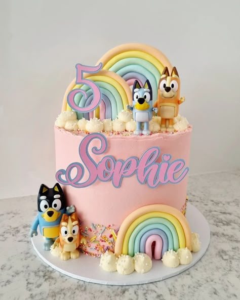 Bluey Cake Girly, Bluey Cake Pink, Rainbow Bluey Cake, Bluey 2nd Birthday Cake, Bluey Girls Birthday Cake, Bluey And Bingo Birthday, Bluey Cake Ideas For A Girl, Bluey And Bingo Cake, Pastel De Bluey