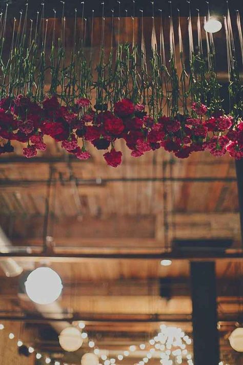 Hang red roses or carnations from the ceiling. | 31 Impossibly Romantic Wedding Ideas Hanging Flowers Wedding, Flowers Hanging, Brooklyn Wedding, Hanging Flowers, Deco Floral, Romantic Weddings, Red Wedding, San Valentino, Romantic Wedding