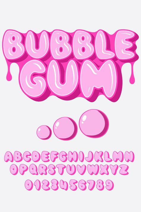 Bubble Letter Typography, Girly Lettering, 3d Fonts, Fluffy Font Alphabet, Bubble Type, Bubble Letter, Bubble Letter Graphic Design, Bubble Typography, Kawaii Typography