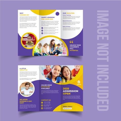 Colorful eye catching trifold brochure. All the elements are fully editable. One can easily Edit this template. Standard A4 size School Leaflet Design, School Brochure, Corporate Brochure Design, Trifold Brochure Design, Flyer Design Inspiration, Brochure Design Inspiration, School Admissions, Trifold Brochure Template, School Education