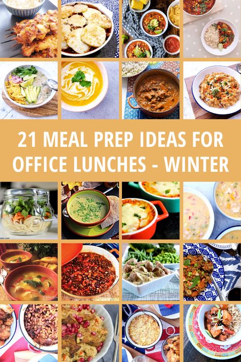 This is a collection of my favourite Meal Prep Ideas for Office Lunches which you can make in advance and then easily microwave for a hearty winter appropriate lunch. No more expensive and sad Pret sandwiches or soups required!    #FeastGloriousFeast #LunchFeast #OfficeFeast #MealPrep #PackedLunch #HotLunch #Roundup #List #TopFoodBloggers Office Meal Prep, Lunch Prep Ideas, Lunch Ideas Vegetarian, White Bean Chili Vegetarian, Butternut Risotto, Mexican Bean Soup, Office Meals, Office Lunches, Italian Feast