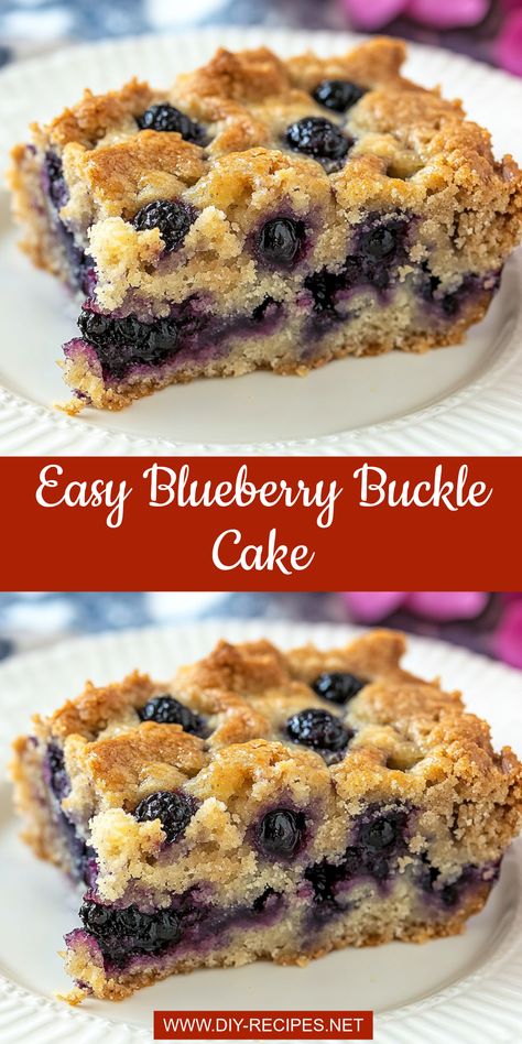 Make this easy Blueberry Buckle with fresh blueberries and a crunchy cinnamon topping. Perfect for a sweet breakfast or a delightful dessert! Easy Blueberry Breakfast Cake, Bisquick Blueberry Recipes, Blueberry Bundt Cake Recipes Easy, Blueberry Boyfriend Bait Recipe, Blueberry Buckle Recipe Easy, Blueberry Bars Recipes Easy, Recipes With Blueberries Easy, Dried Blueberry Recipes Baking, Blueberry Crumble Recipe