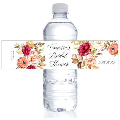 Vintage Floral and Leaves Bridal Shower Water Bottle Labels Party Favors WS458 Bridal Shower Water Bottle Labels, Water Bottle Labels Birthday, Wedding Bottle Labels, Water Bottle Labels Wedding, Wedding Water Bottles, Bottle Wrappers, Water Wedding, Shower Water, Bridal Shower Cards