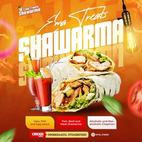 Sharwama Flyer Design, Design Produk, Photoshop Tutorial Graphics, Restaurant Poster, Wedding Card Frames, Fresh Fruit Juice, Food Menu Design, Chicken Shawarma, Food Poster Design