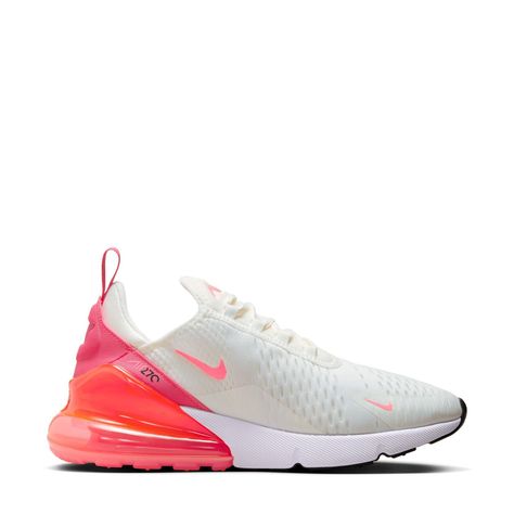 Nike's first lifestyle Air Max brings you style, comfort, and a lot of attitude with an extra-large Air window that showcases one of Nike's greatest innovations yet. Add a lightweight upper, low-cut collar, and bright, optimistic colors to carry you through dreary winter days, and you've got the perfect kicksthe Nike Air Max 270s. Wear these women's sneakers for long days on your feet or when you need an extra bounce in your step. Features: Textile and synthetic on the upper with a stretchy inn Nike Air Max 270 Women, Best Volleyball Shoes, Air 270, Women Sailing, Kicks Shoes, Adidas Tee, Air Max Shoes, Shoe Nike, Volleyball Shoes