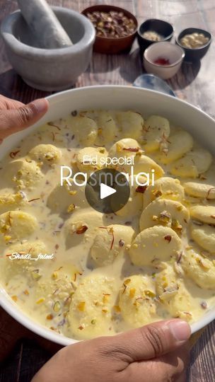 105K views · 7.5K reactions | Are you a Rasmalai lover ??

Here’s how I make super delicious Rasmalai at home & trust me it never fail to amaze my family every time I make. I’m sure you’ll love it too..

LIKE, SAVE, SHARE the reel &
FOLLOW @shadi_faleel for more easy recipes.

You’ll need:
For Rabdi 
1.5 litre Milk
1 tbsp Crushed cardamom 
Few strands Saffron
1/3 cup Chopped almonds 
1/3 cup Chopped pistachios 
1 cup Condensed milk

For chenna/paneer
2.2 litre milk 
3 tbsp lemon juice or vinegar 
 
To boil the chenna/rasmalai 
1 cup sugar
4 cups of water 

Few chopped almonds & pistachios for garnish.

Follow @shadi_faleel
Share & Save the reel.

Follow the instructions mentioned on the video.

**Few steps to follow 
1. Transfer the curdled milk immediately into a muslin cloth & wash twice Rabdi Recipe, Peanut Chutney, Chilled Desserts, Muslin Cloth, Break Fast, Paneer Recipes, Desi Food, Indian Sweets, Cooking Recipe